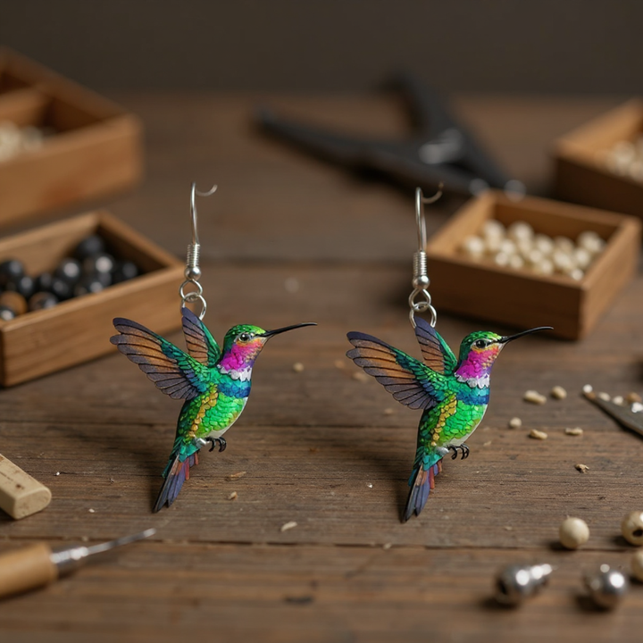 Acrylic Hummingbird Dangle Earrings – Bright 2D Bird Design