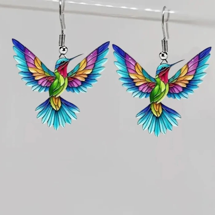 Acrylic Hummingbird Dangle Earrings – Bright 2D Bird Design