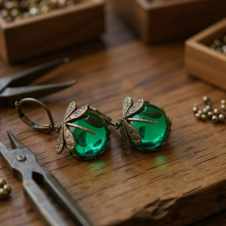 Dragonfly Earrings in Antique Gold