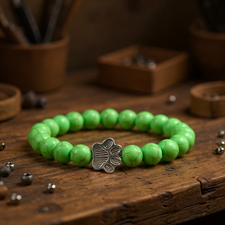 Beaded Paw Bracelet – Natural Stone Design