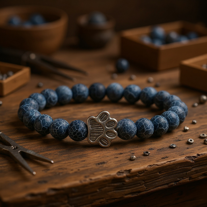 Beaded Paw Bracelet – Natural Stone Design